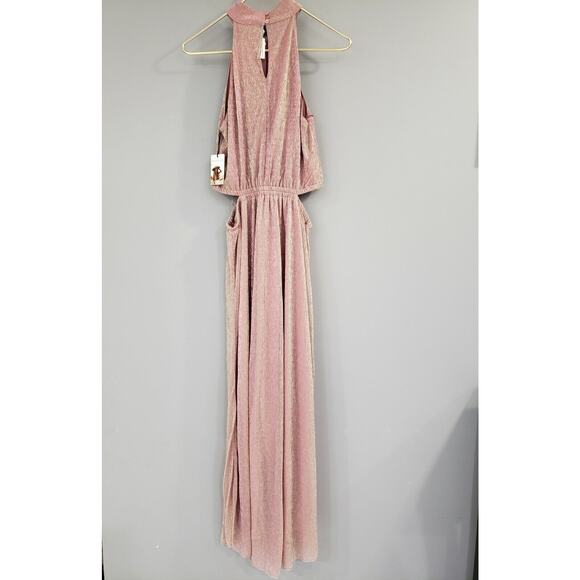 NEW Sincerely Jules Pink Metallic Shiny Cutout Maxi Dress size medium prom beach - Picture 6 of 6